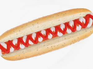 Hot dog with ketchup mayonnaise seeds 3D Model