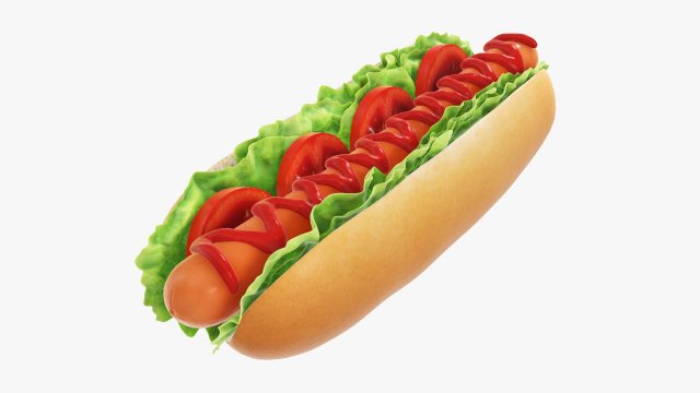 Hot dog with ketchup salad tomato 3Dモデル .c4d .max .obj .3ds .fbx .stl .blend 