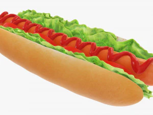 Hot dog with ketchup salad tomato 3D Model