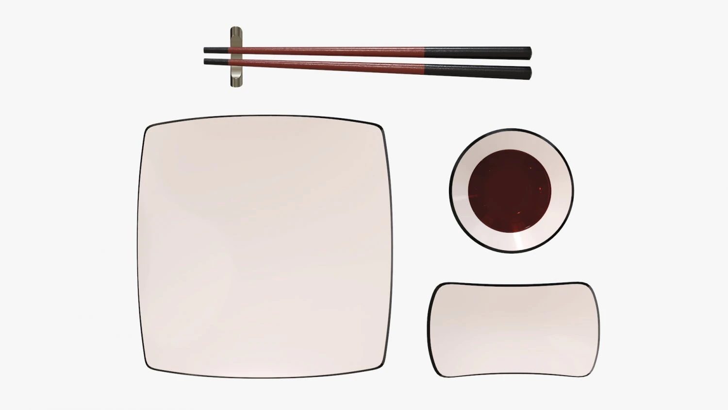 Sushi dinnerware 01 chopsticks soy sauce plate 3D Model .c4d .max .obj .3ds .fbx .stl .blend