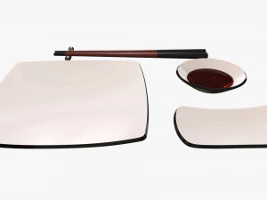 Sushi dinnerware 01 chopsticks soy sauce plate 3D Model