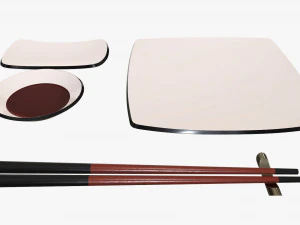 Sushi dinnerware 01 chopsticks soy sauce plate 3D Model