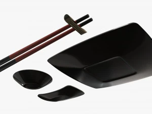 Sushi dinnerware 01 chopsticks soy sauce plate 3D Model
