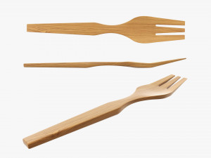 Wooden fork flatware 3D Model