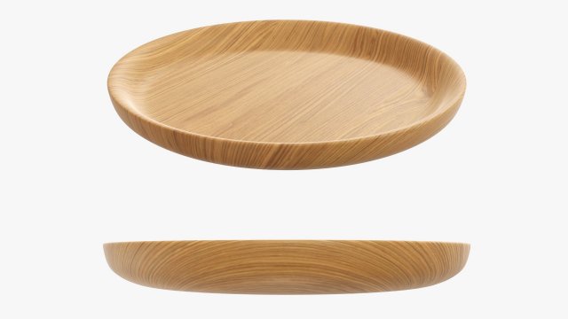 Wooden round tray plate tableware Modelo 3D .c4d .max .obj .3ds .fbx .stl .blend 