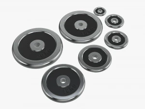 Barbell weight plate set chrome 3D Model