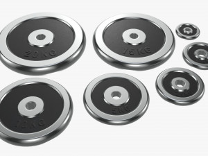 Barbell weight plate set chrome 3D Модель