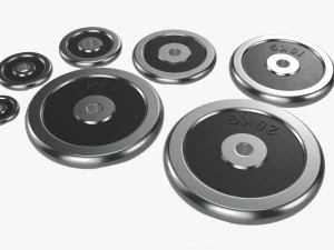 Barbell weight plate set chrome 3D Model