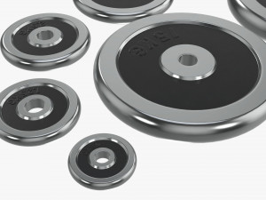 Barbell weight plate set chrome 3D Модель