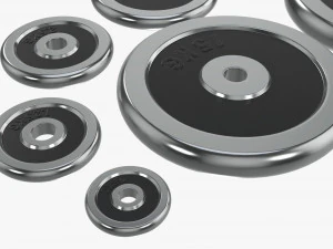 Barbell weight plate set chrome 3D Model
