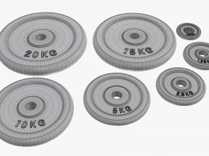 Barbell weight plate set chrome 3D Model