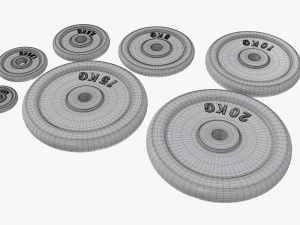 Barbell weight plate set chrome 3D Model