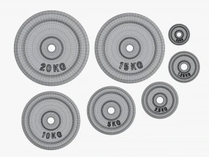 Barbell weight plate set chrome 3D Model