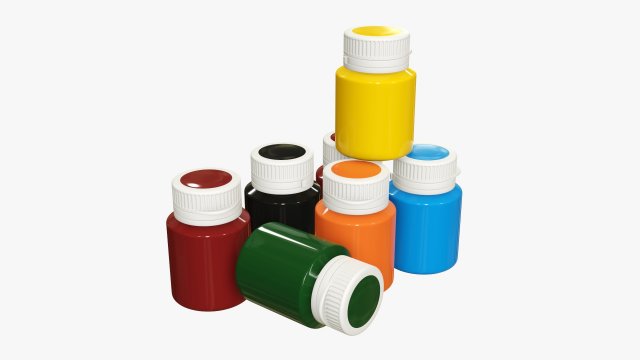 Color gouache paint jars Modelo 3D .c4d .max .obj .3ds .fbx .stl .blend 