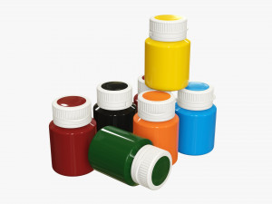 Color gouache paint jars Modelo 3D