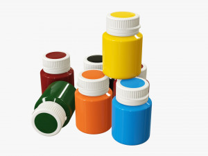 Color gouache paint jars Modelo 3D