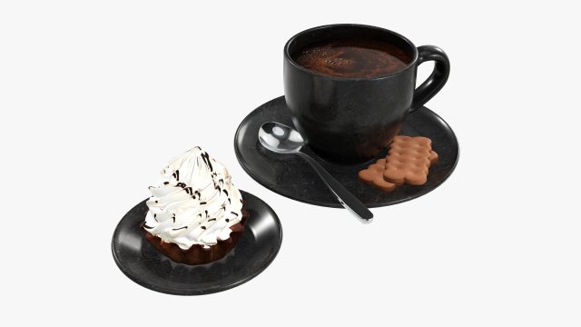 Cupcake with coffee and cookies Modelo 3D .c4d .max .obj .3ds .fbx .stl .blend 