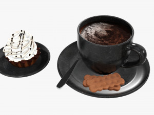 Cupcake with coffee and cookies Modelo 3D
