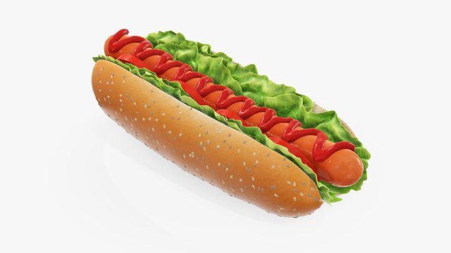 Hot dog with ketchup salad tomato seeds 3D Model .c4d .max .obj .3ds .fbx .stl .blend 