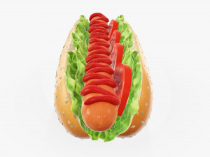 Hot dog with ketchup salad tomato seeds 3D Model