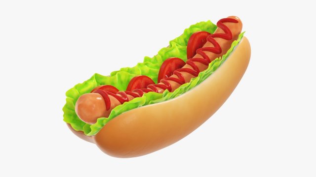 Hot dog with ketchup salad tomato stylized Modelo 3D .c4d .max .obj .3ds .fbx .stl .blend 