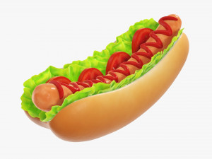 Hot dog with ketchup salad tomato stylized 3D Model