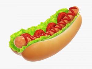 Hot dog with ketchup salad tomato stylized Modelo 3D