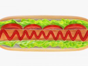 Hot dog with ketchup salad tomato stylized Modelo 3D