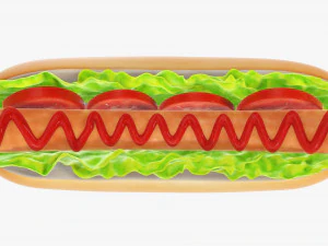 Hot dog with ketchup salad tomato stylized 3D Model
