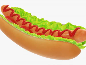 Hot dog with ketchup salad tomato stylized 3D Model