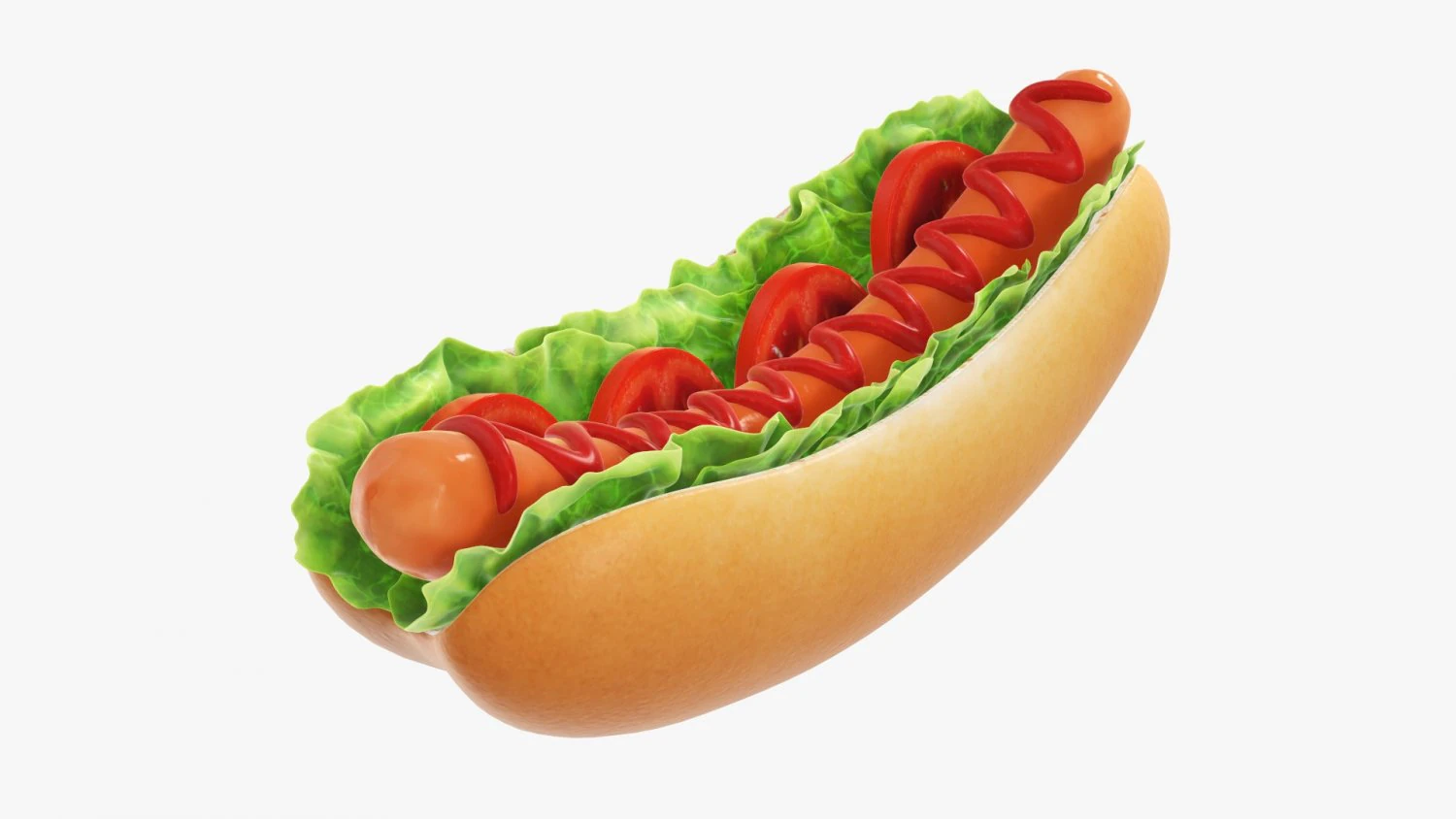 Hot dog with ketchup salad tomato v2 3D Model .c4d .max .obj .3ds .fbx .stl .blend