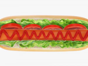 Hot dog with ketchup salad tomato v2 3D Model