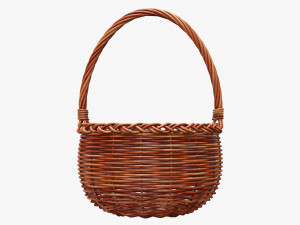 Round wicker wooden basket with handle Modelo 3D