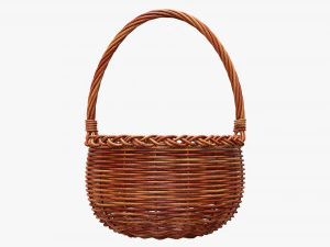 Cesta redonda de madera de mimbre con asa Modelo 3D