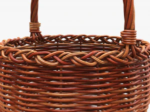 Cesta redonda de madera de mimbre con asa Modelo 3D