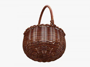 Cesta redonda de madera de mimbre con asa Modelo 3D