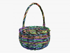 Round wicker wooden basket with handle Modelo 3D