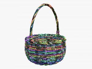 Cesta redonda de madera de mimbre con asa Modelo 3D