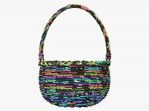 Cesta redonda de madera de mimbre con asa Modelo 3D