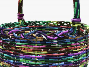 Cesta redonda de madera de mimbre con asa Modelo 3D