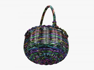 Cesta redonda de madera de mimbre con asa Modelo 3D