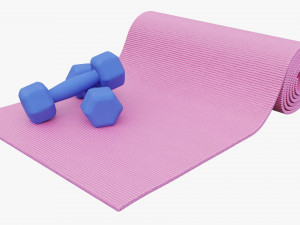 Yoga mat and dumbbells 3D Модель
