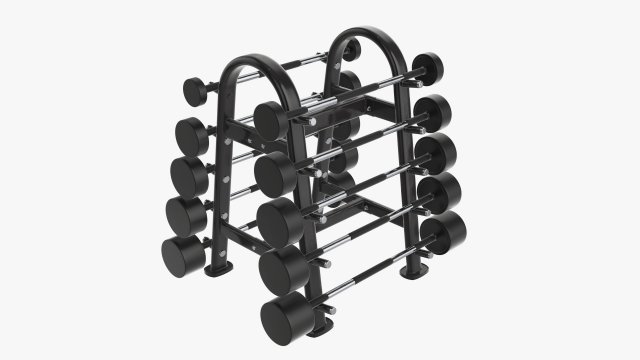 Rubber barbell set on rack Modelo 3D .c4d .max .obj .3ds .fbx .stl .blend 