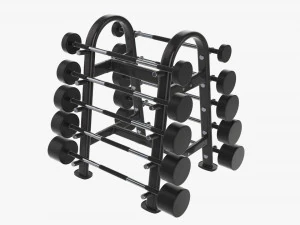 Juego de pesas de goma sobre rejilla. Modelo 3D