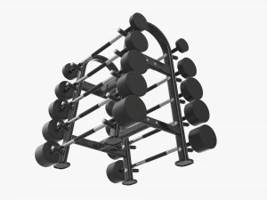 Juego de pesas de goma sobre rejilla. Modelo 3D