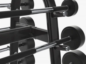 Juego de pesas de goma sobre rejilla. Modelo 3D