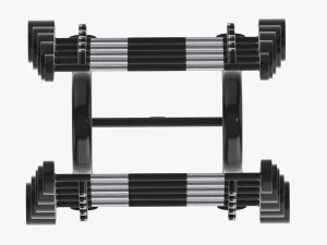 Juego de pesas de goma sobre rejilla. Modelo 3D