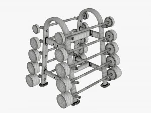 Juego de pesas de goma sobre rejilla. Modelo 3D