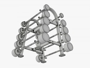 Juego de pesas de goma sobre rejilla. Modelo 3D
