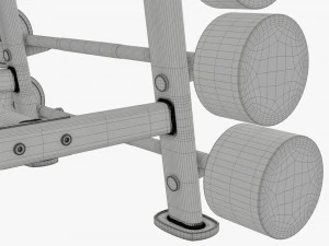 Juego de pesas de goma sobre rejilla. Modelo 3D